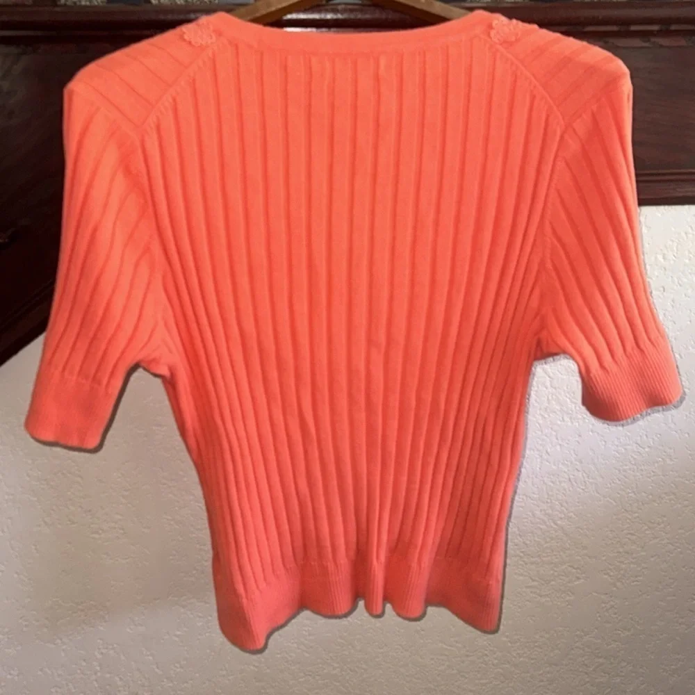 Van Heusen Studio Women’s Size Large Coral Short Sleeve V Neck Lace Cardigan